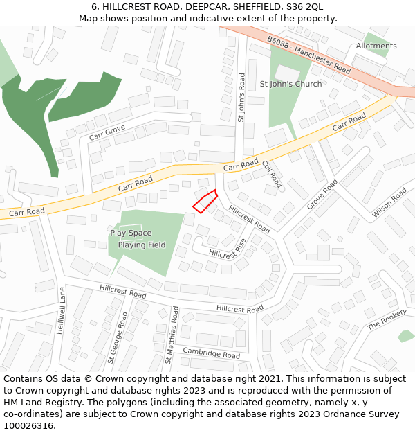 6, HILLCREST ROAD, DEEPCAR, SHEFFIELD, S36 2QL: Location map and indicative extent of plot