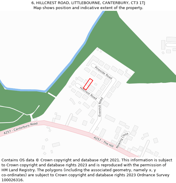 6, HILLCREST ROAD, LITTLEBOURNE, CANTERBURY, CT3 1TJ: Location map and indicative extent of plot