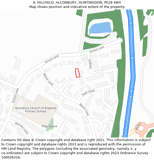 6, HILLFIELD, ALCONBURY, HUNTINGDON, PE28 4WA: Location map and indicative extent of plot