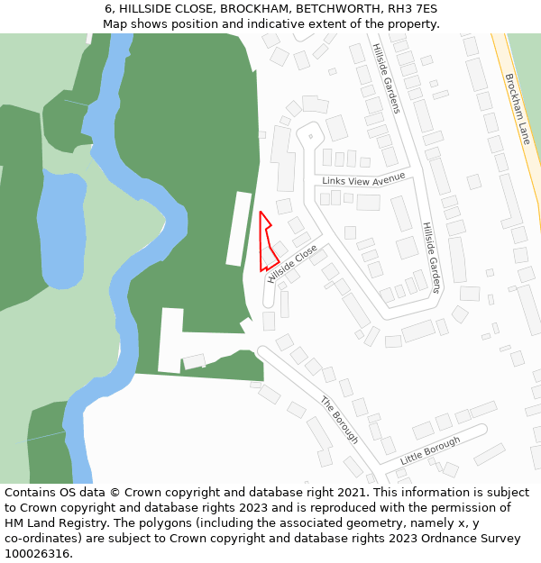 6, HILLSIDE CLOSE, BROCKHAM, BETCHWORTH, RH3 7ES: Location map and indicative extent of plot