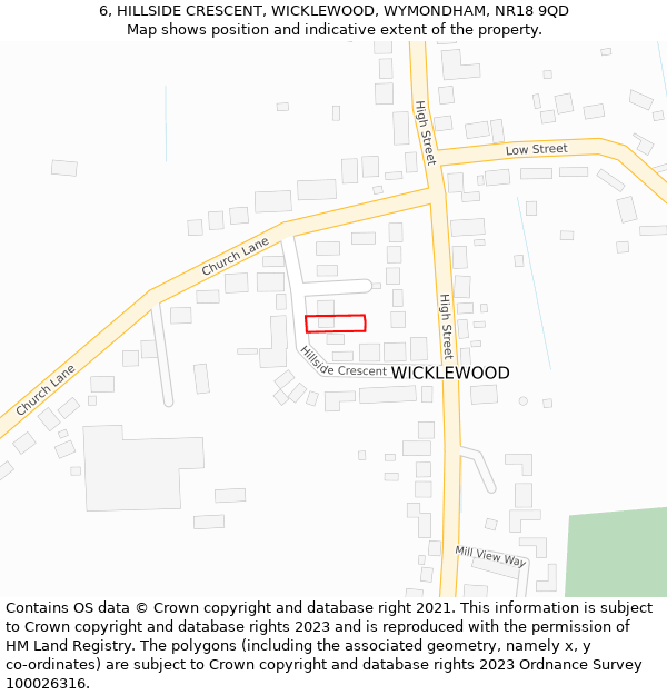 6, HILLSIDE CRESCENT, WICKLEWOOD, WYMONDHAM, NR18 9QD: Location map and indicative extent of plot