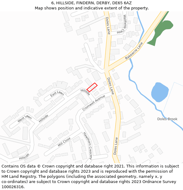 6, HILLSIDE, FINDERN, DERBY, DE65 6AZ: Location map and indicative extent of plot