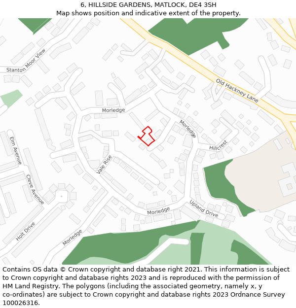 6, HILLSIDE GARDENS, MATLOCK, DE4 3SH: Location map and indicative extent of plot