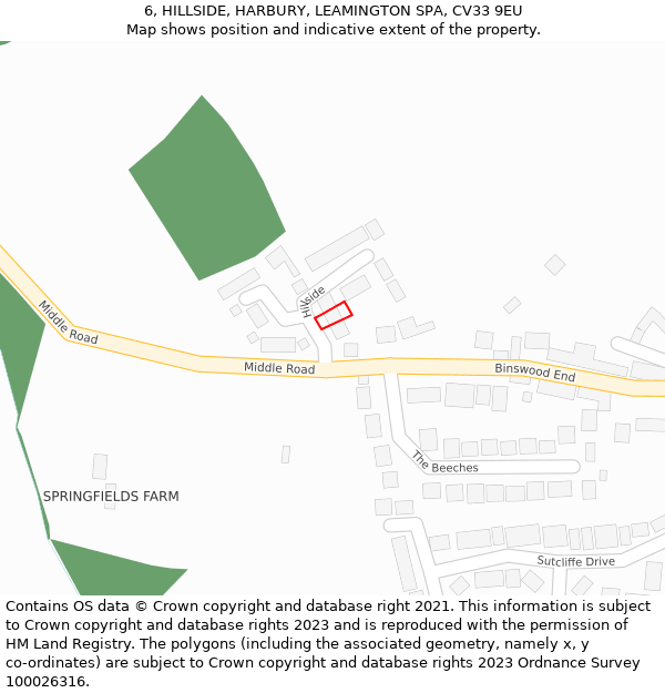 6, HILLSIDE, HARBURY, LEAMINGTON SPA, CV33 9EU: Location map and indicative extent of plot