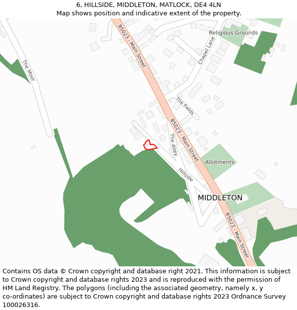 6, HILLSIDE, MIDDLETON, MATLOCK, DE4 4LN: Location map and indicative extent of plot