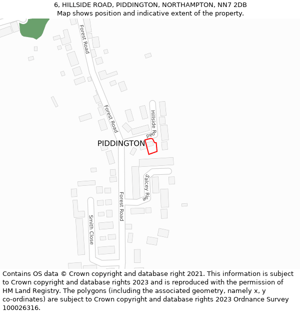 6, HILLSIDE ROAD, PIDDINGTON, NORTHAMPTON, NN7 2DB: Location map and indicative extent of plot