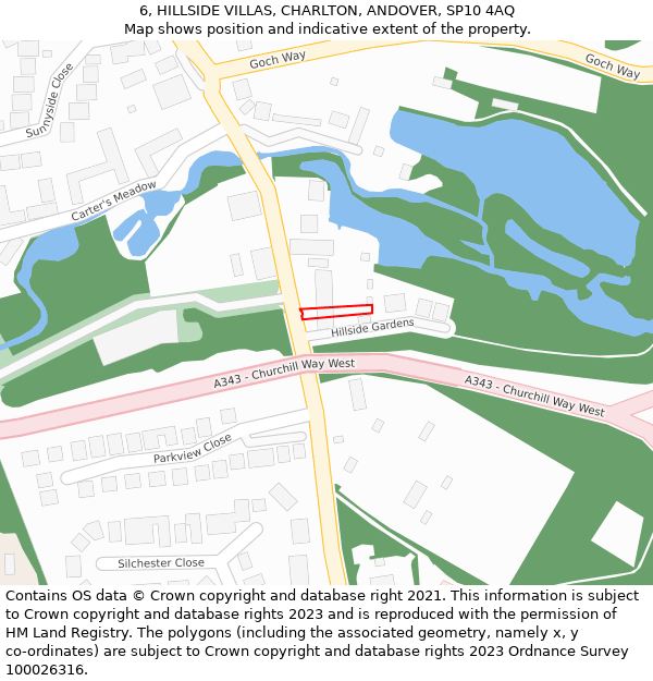 6, HILLSIDE VILLAS, CHARLTON, ANDOVER, SP10 4AQ: Location map and indicative extent of plot