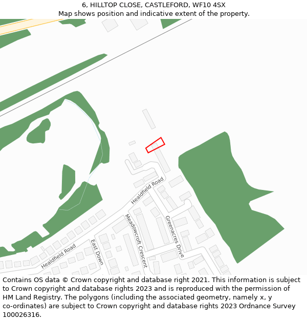 6, HILLTOP CLOSE, CASTLEFORD, WF10 4SX: Location map and indicative extent of plot