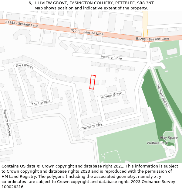 6, HILLVIEW GROVE, EASINGTON COLLIERY, PETERLEE, SR8 3NT: Location map and indicative extent of plot