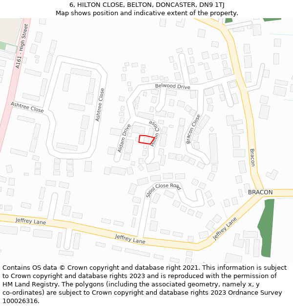 6, HILTON CLOSE, BELTON, DONCASTER, DN9 1TJ: Location map and indicative extent of plot