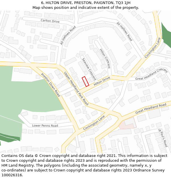 6, HILTON DRIVE, PRESTON, PAIGNTON, TQ3 1JH: Location map and indicative extent of plot