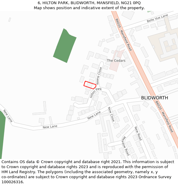 6, HILTON PARK, BLIDWORTH, MANSFIELD, NG21 0PQ: Location map and indicative extent of plot