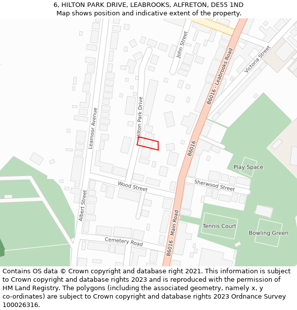 6, HILTON PARK DRIVE, LEABROOKS, ALFRETON, DE55 1ND: Location map and indicative extent of plot