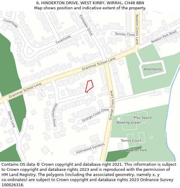 6, HINDERTON DRIVE, WEST KIRBY, WIRRAL, CH48 8BN: Location map and indicative extent of plot