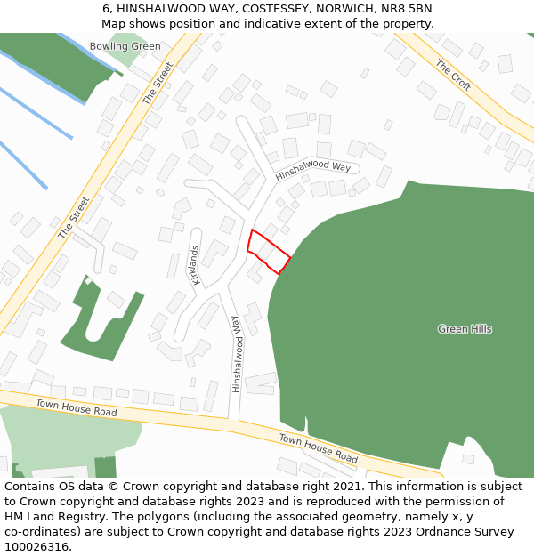 6, HINSHALWOOD WAY, COSTESSEY, NORWICH, NR8 5BN: Location map and indicative extent of plot