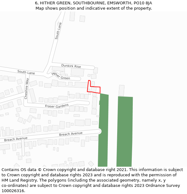 6, HITHER GREEN, SOUTHBOURNE, EMSWORTH, PO10 8JA: Location map and indicative extent of plot