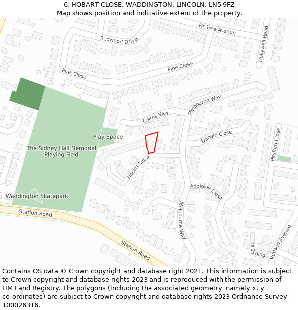 6, HOBART CLOSE, WADDINGTON, LINCOLN, LN5 9FZ: Location map and indicative extent of plot