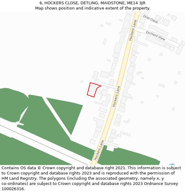 6, HOCKERS CLOSE, DETLING, MAIDSTONE, ME14 3JR: Location map and indicative extent of plot
