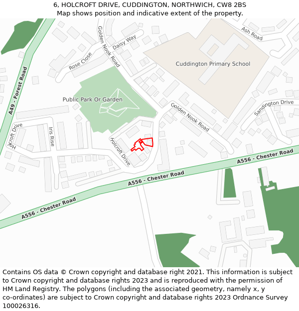 6, HOLCROFT DRIVE, CUDDINGTON, NORTHWICH, CW8 2BS: Location map and indicative extent of plot