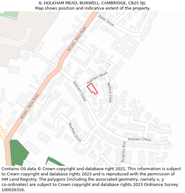 6, HOLKHAM MEAD, BURWELL, CAMBRIDGE, CB25 0JL: Location map and indicative extent of plot