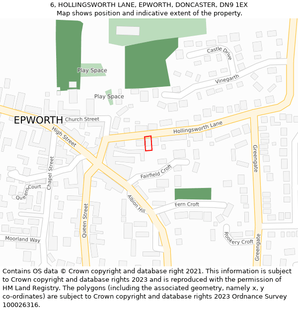 6, HOLLINGSWORTH LANE, EPWORTH, DONCASTER, DN9 1EX: Location map and indicative extent of plot