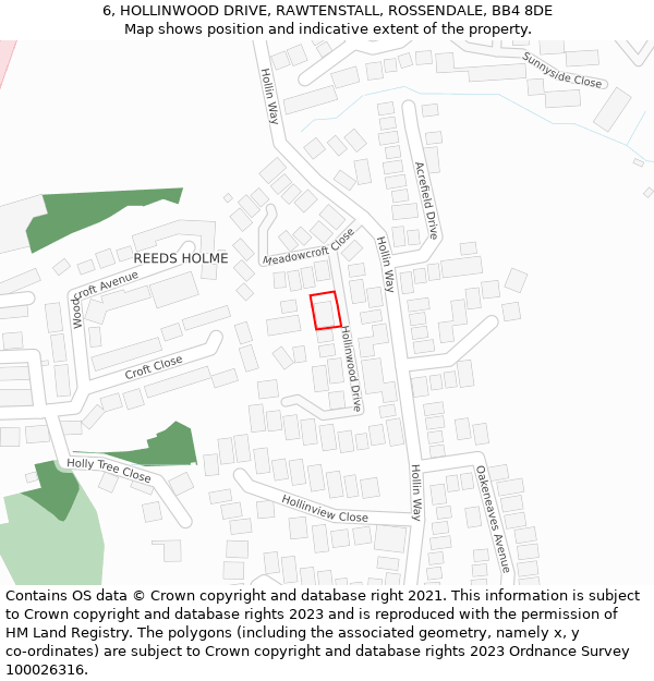 6, HOLLINWOOD DRIVE, RAWTENSTALL, ROSSENDALE, BB4 8DE: Location map and indicative extent of plot
