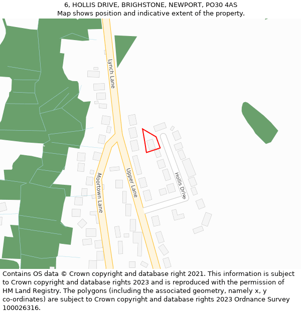 6, HOLLIS DRIVE, BRIGHSTONE, NEWPORT, PO30 4AS: Location map and indicative extent of plot