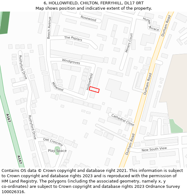 6, HOLLOWFIELD, CHILTON, FERRYHILL, DL17 0RT: Location map and indicative extent of plot