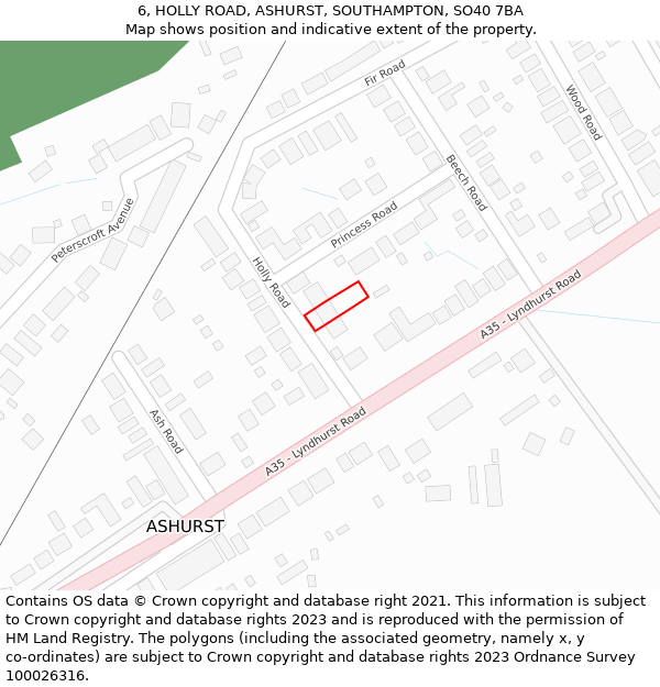 6, HOLLY ROAD, ASHURST, SOUTHAMPTON, SO40 7BA: Location map and indicative extent of plot