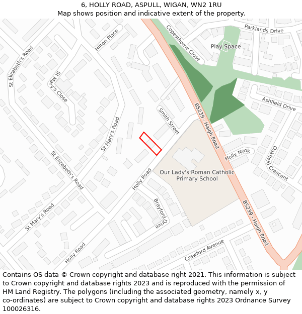 6, HOLLY ROAD, ASPULL, WIGAN, WN2 1RU: Location map and indicative extent of plot