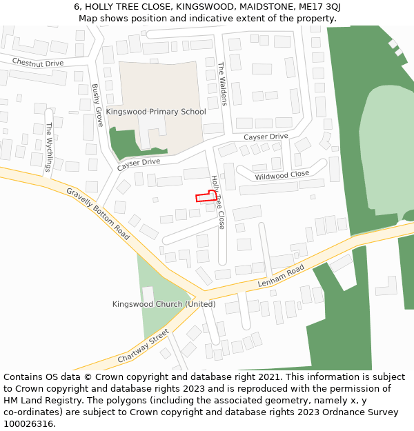 6, HOLLY TREE CLOSE, KINGSWOOD, MAIDSTONE, ME17 3QJ: Location map and indicative extent of plot