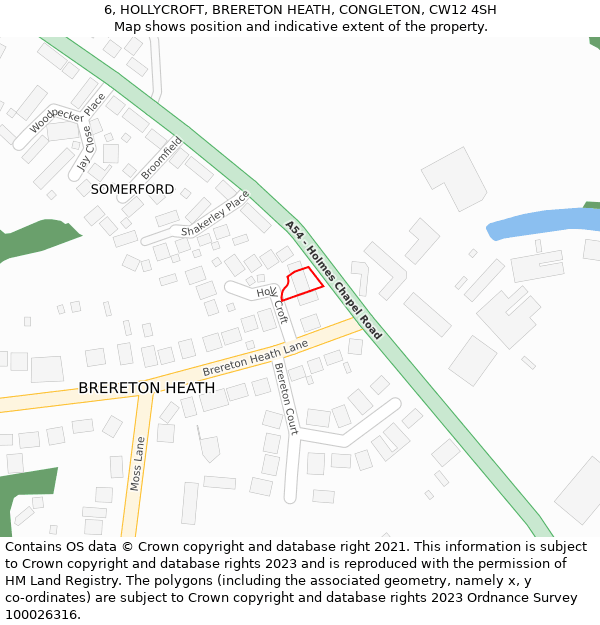 6, HOLLYCROFT, BRERETON HEATH, CONGLETON, CW12 4SH: Location map and indicative extent of plot