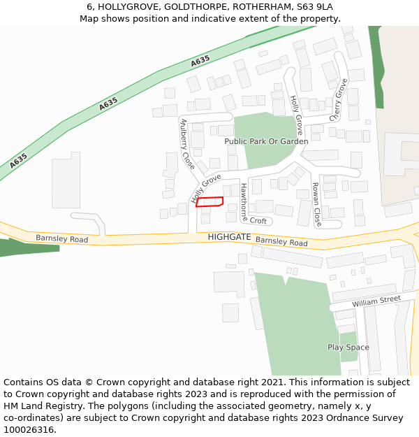 6, HOLLYGROVE, GOLDTHORPE, ROTHERHAM, S63 9LA: Location map and indicative extent of plot