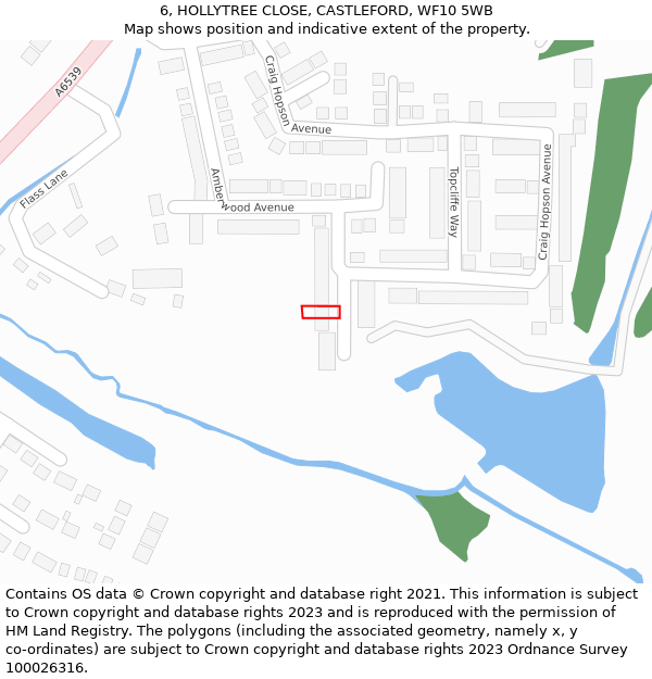 6, HOLLYTREE CLOSE, CASTLEFORD, WF10 5WB: Location map and indicative extent of plot