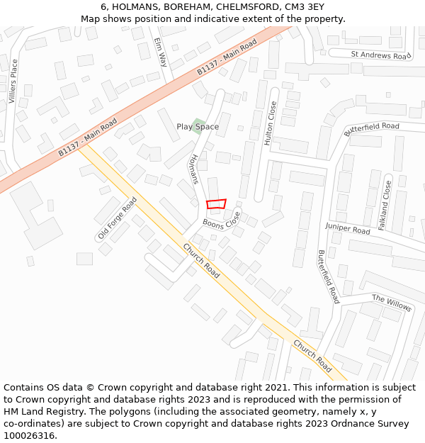 6, HOLMANS, BOREHAM, CHELMSFORD, CM3 3EY: Location map and indicative extent of plot