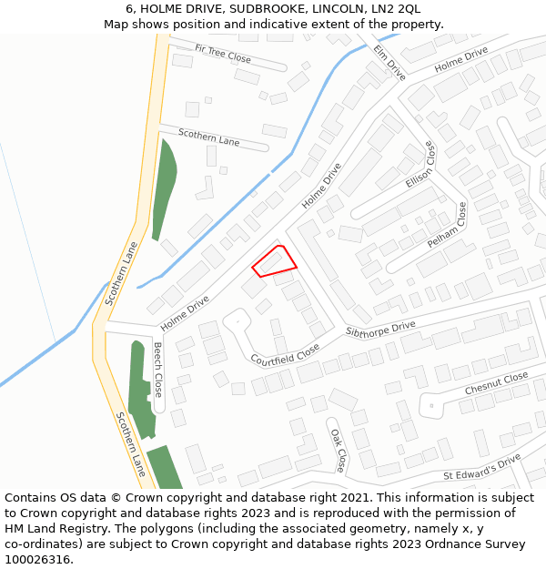 6, HOLME DRIVE, SUDBROOKE, LINCOLN, LN2 2QL: Location map and indicative extent of plot