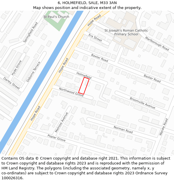 6, HOLMEFIELD, SALE, M33 3AN: Location map and indicative extent of plot