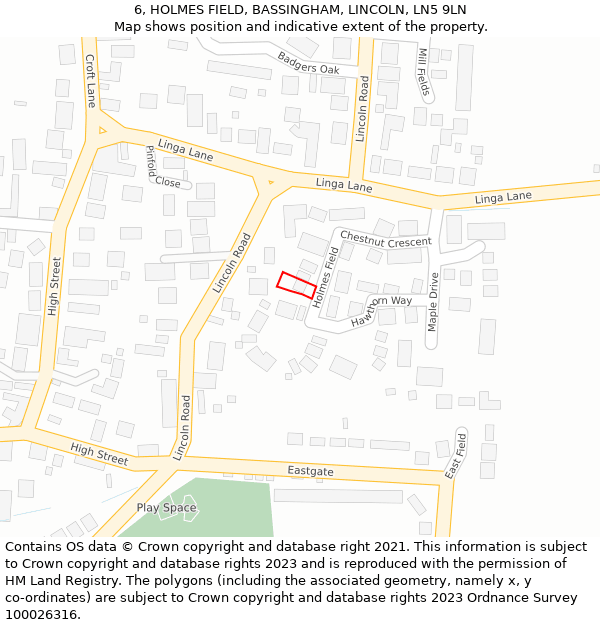 6, HOLMES FIELD, BASSINGHAM, LINCOLN, LN5 9LN: Location map and indicative extent of plot