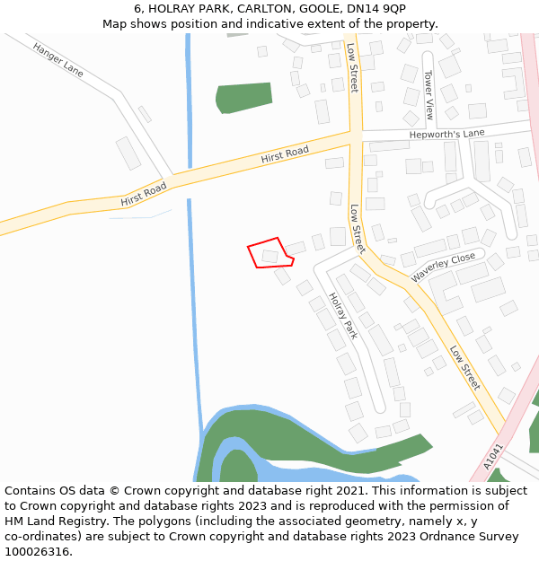 6, HOLRAY PARK, CARLTON, GOOLE, DN14 9QP: Location map and indicative extent of plot