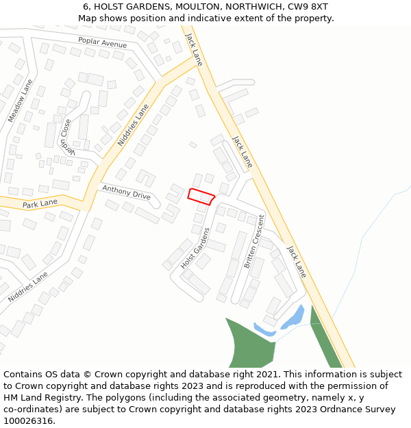 6, HOLST GARDENS, MOULTON, NORTHWICH, CW9 8XT: Location map and indicative extent of plot