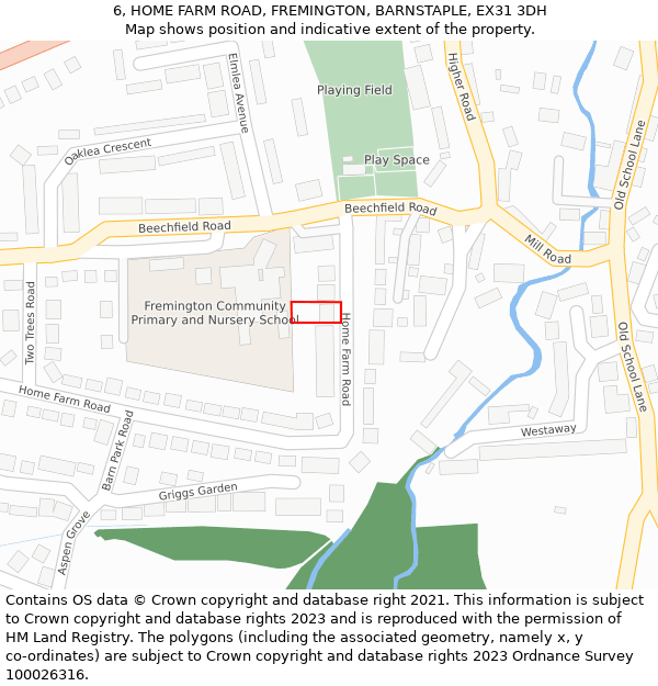 6, HOME FARM ROAD, FREMINGTON, BARNSTAPLE, EX31 3DH: Location map and indicative extent of plot