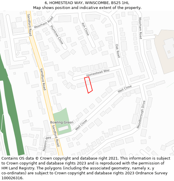 6, HOMESTEAD WAY, WINSCOMBE, BS25 1HL: Location map and indicative extent of plot