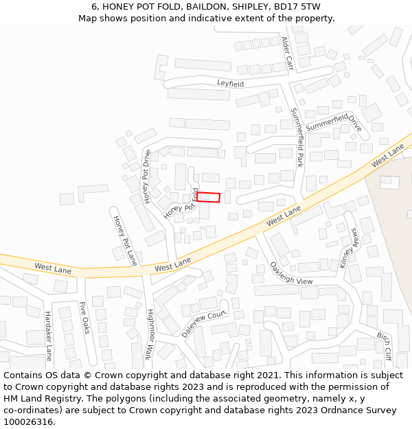 6, HONEY POT FOLD, BAILDON, SHIPLEY, BD17 5TW: Location map and indicative extent of plot