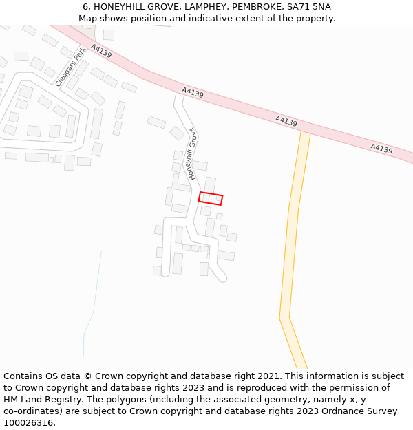 6, HONEYHILL GROVE, LAMPHEY, PEMBROKE, SA71 5NA: Location map and indicative extent of plot