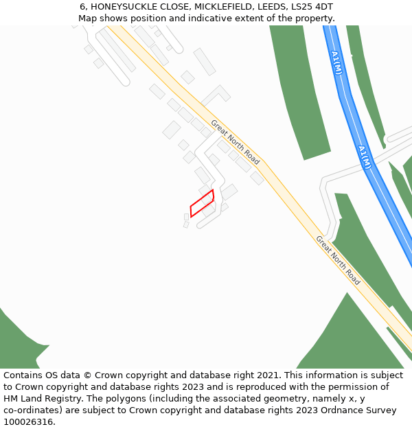 6, HONEYSUCKLE CLOSE, MICKLEFIELD, LEEDS, LS25 4DT: Location map and indicative extent of plot