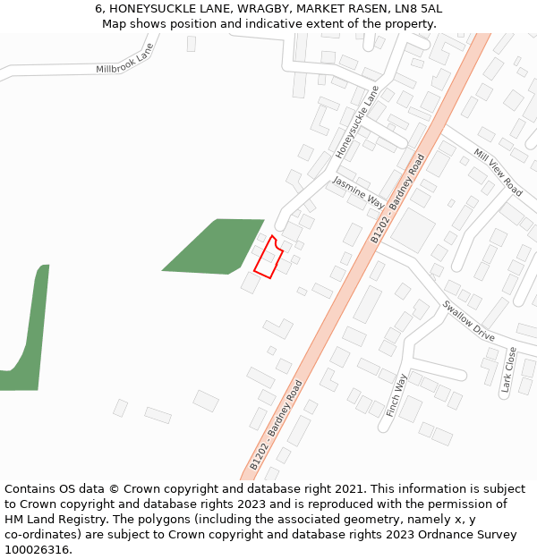 6, HONEYSUCKLE LANE, WRAGBY, MARKET RASEN, LN8 5AL: Location map and indicative extent of plot