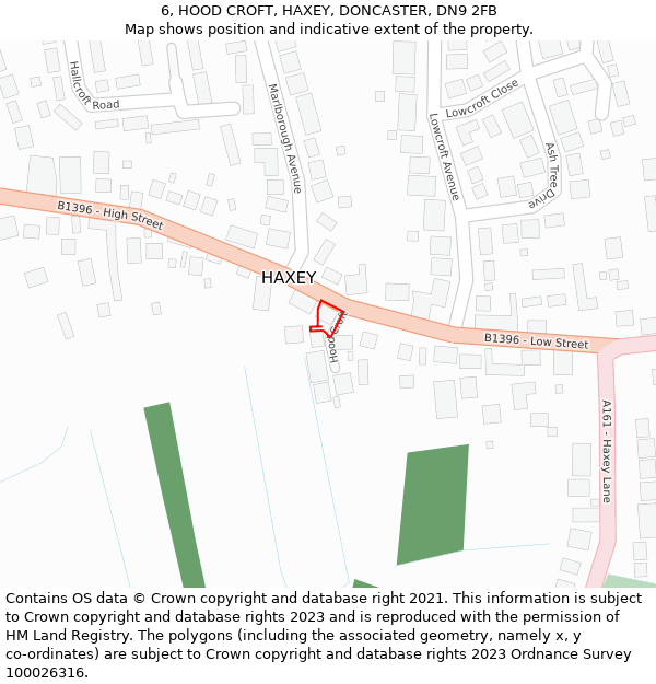 6, HOOD CROFT, HAXEY, DONCASTER, DN9 2FB: Location map and indicative extent of plot