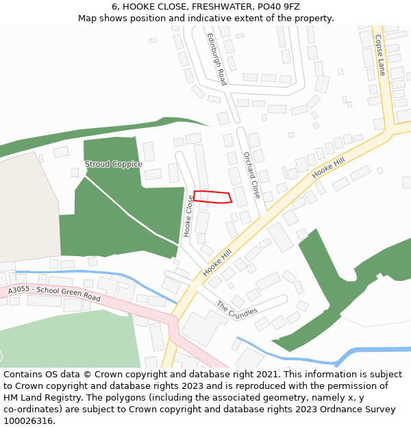 6, HOOKE CLOSE, FRESHWATER, PO40 9FZ: Location map and indicative extent of plot