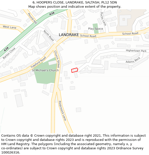 6, HOOPERS CLOSE, LANDRAKE, SALTASH, PL12 5DN: Location map and indicative extent of plot