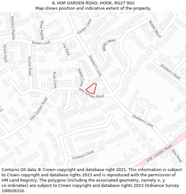 6, HOP GARDEN ROAD, HOOK, RG27 9SU: Location map and indicative extent of plot